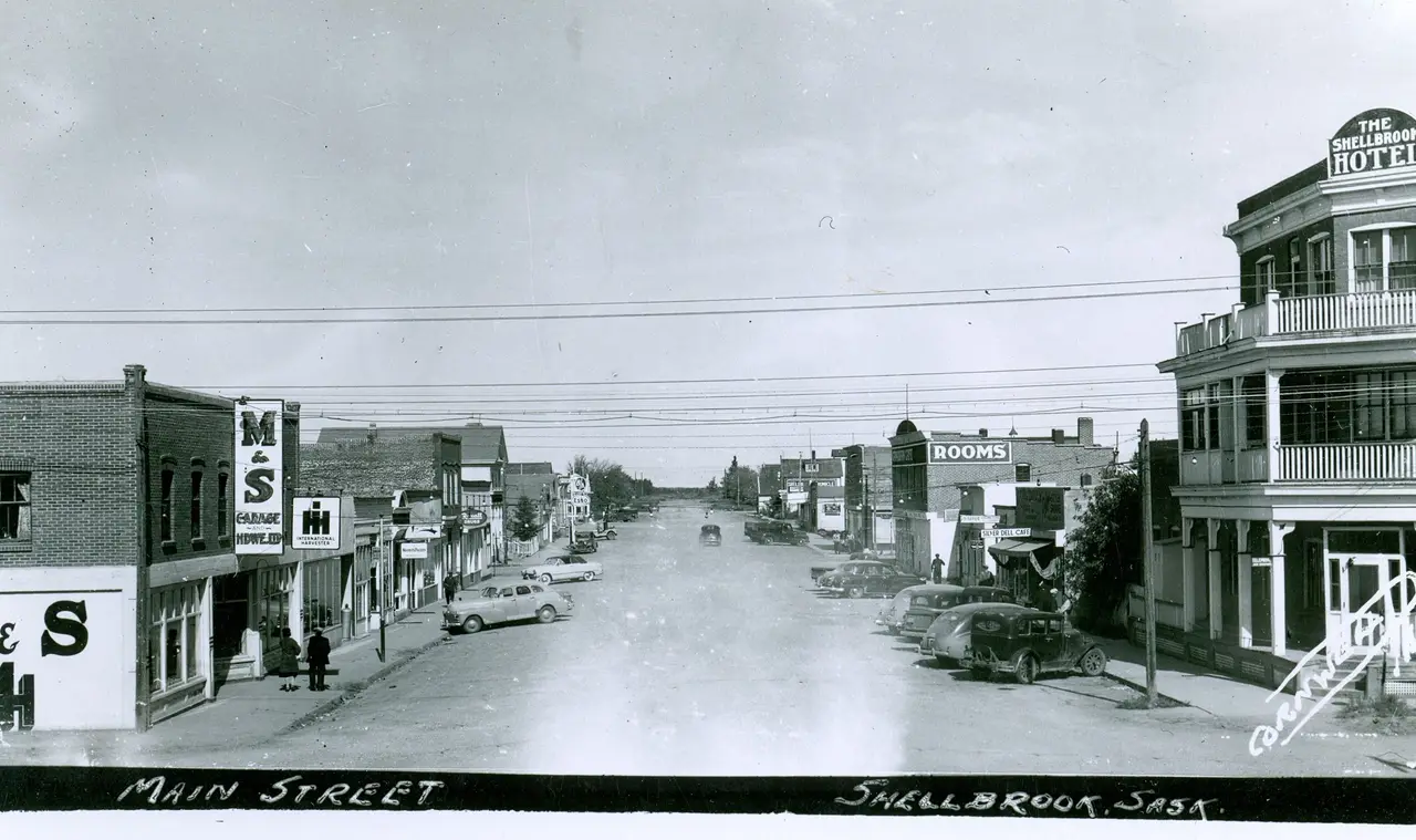 Main Street, looking down the street to the Shellbrook Hotel, about 1940