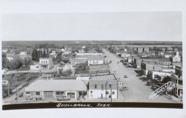 Aerial view of Shellbrook's main street